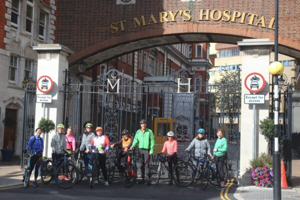 RCPCH riders in front of St. Mary's Hospital
